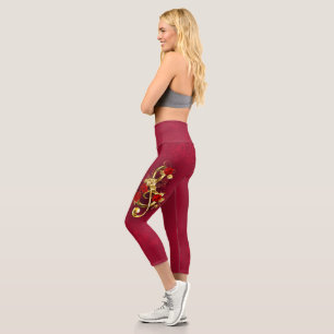 Golden Treble Clef with Rose Flowers Capri Leggings