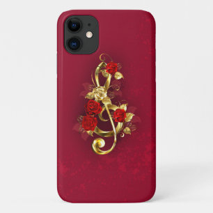 Golden Treble Clef with Rose Flowers iPhone 11 Case