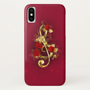Golden Treble Clef with Rose Flowers iPhone X Case