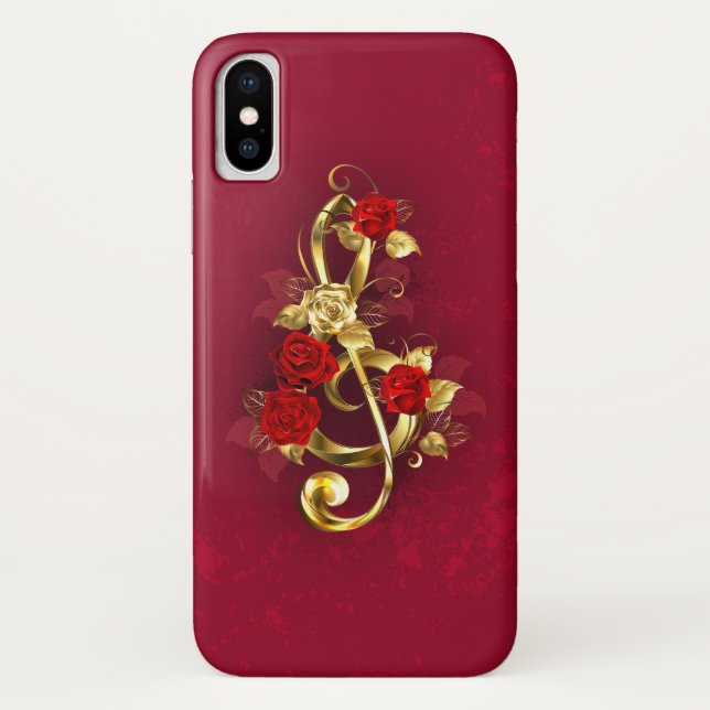 Golden Treble Clef with Rose Flowers Case-Mate iPhone Case (Back)