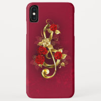 Golden Treble Clef with Rose Flowers