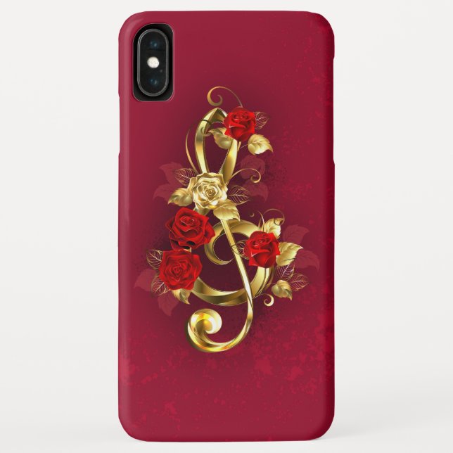 Golden Treble Clef with Rose Flowers Case-Mate iPhone Case (Back)