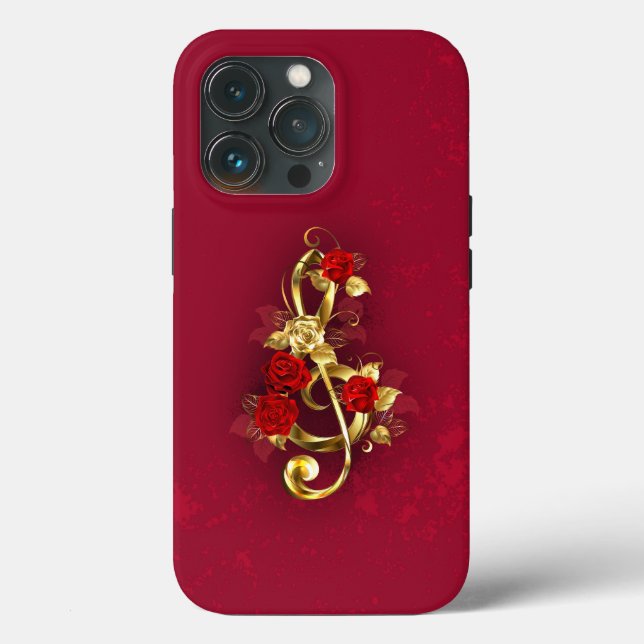 Golden Treble Clef with Rose Flowers Case-Mate iPhone Case (Back)