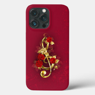 Golden Treble Clef with Rose Flowers iPhone 13 Pro Case