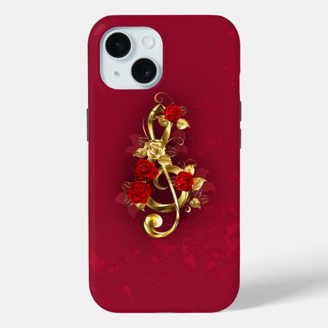 Golden Treble Clef with Rose Flowers Case-Mate iPhone Case (Back)
