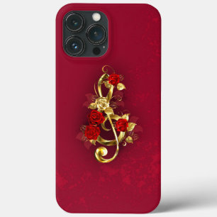 Golden Treble Clef with Rose Flowers iPhone 13 Pro Max Case