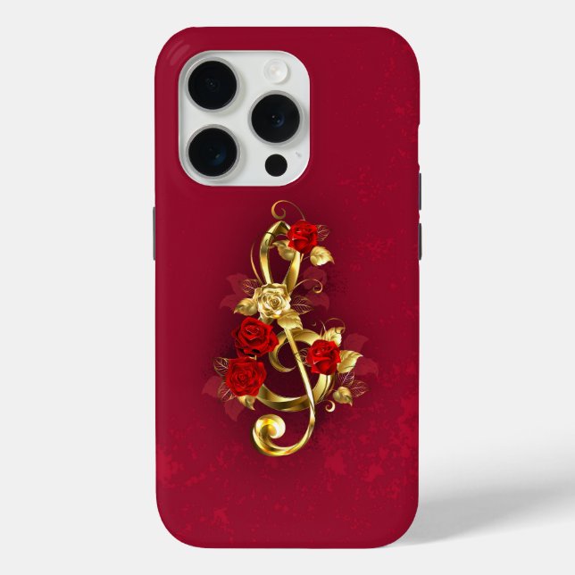 Golden Treble Clef with Rose Flowers Case-Mate iPhone Case (Back)