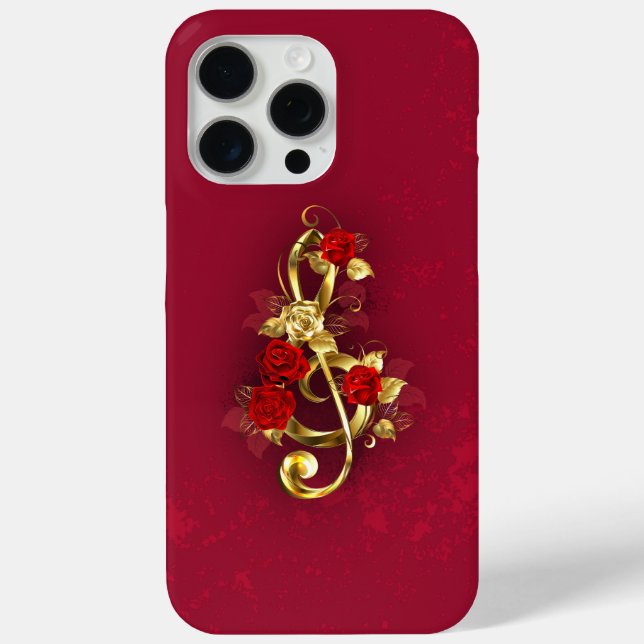 Golden Treble Clef with Rose Flowers Case-Mate iPhone Case (Back)
