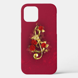 Golden Treble Clef with Rose Flowers iPhone 12 Case