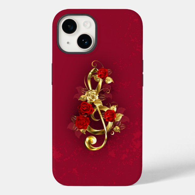 Golden Treble Clef with Rose Flowers Case-Mate iPhone Case (Back)