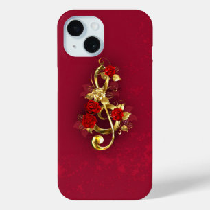 Golden Treble Clef with Rose Flowers iPhone 15 Case