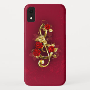 Golden Treble Clef with Rose Flowers iPhone XR Case