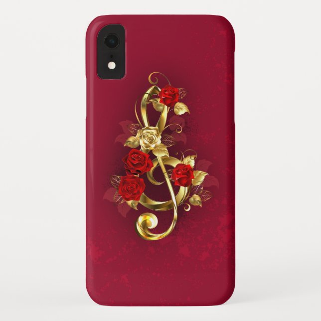 Golden Treble Clef with Rose Flowers Case-Mate iPhone Case (Back)