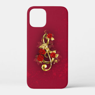 Golden Treble Clef with Rose Flowers iPhone 12 Mini Case