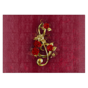 Golden Treble Clef with Rose Flowers Cutting Board