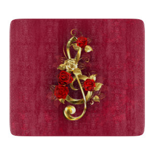 Golden Treble Clef with Rose Flowers Cutting Board