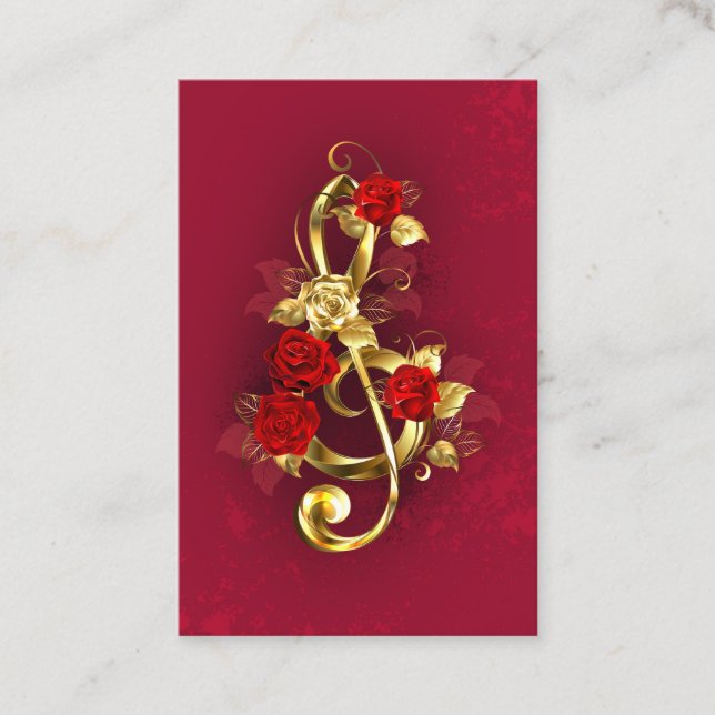 Golden Treble Clef with Rose Flowers Discount Card (Front)