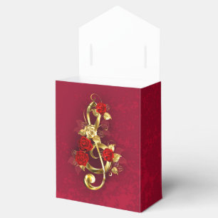 Golden Treble Clef with Rose Flowers Favour Box