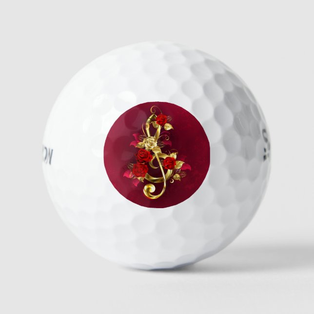 Golden Treble Clef with Rose Flowers Golf Balls (Front)