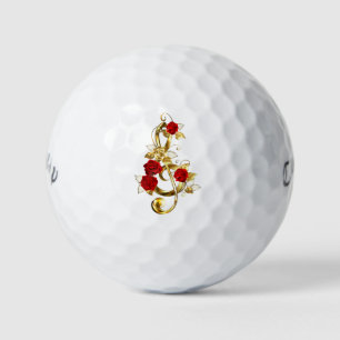 Golden Treble Clef with Rose Flowers Golf Balls
