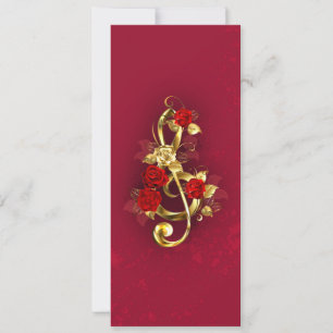 Golden Treble Clef with Rose Flowers Holiday Card