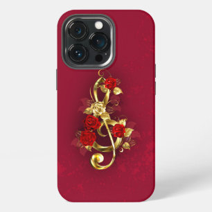 Golden Treble Clef with Rose Flowers iPhone 13 Pro Case