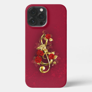Golden Treble Clef with Rose Flowers iPhone 13 Pro Max Case