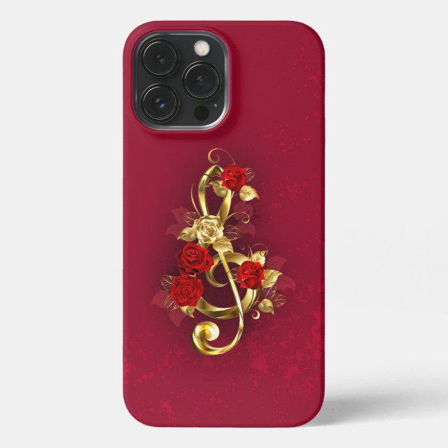 Golden Treble Clef with Rose Flowers iPhone Case (Back)