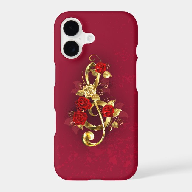 Golden Treble Clef with Rose Flowers iPhone Case (Back)