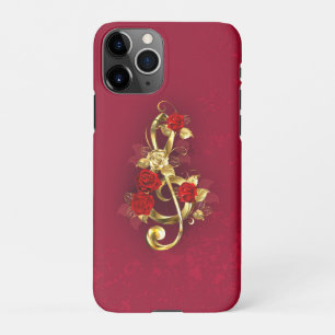 Golden Treble Clef with Rose Flowers iPhone 11Pro Case