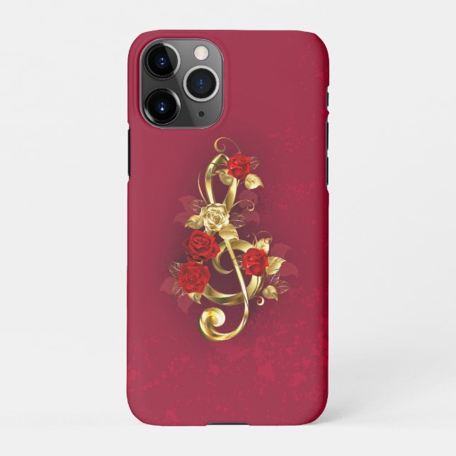 Golden Treble Clef with Rose Flowers iPhone Case (Back)