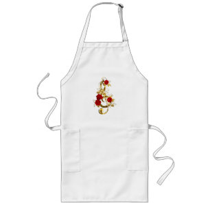 Golden Treble Clef with Rose Flowers Long Apron