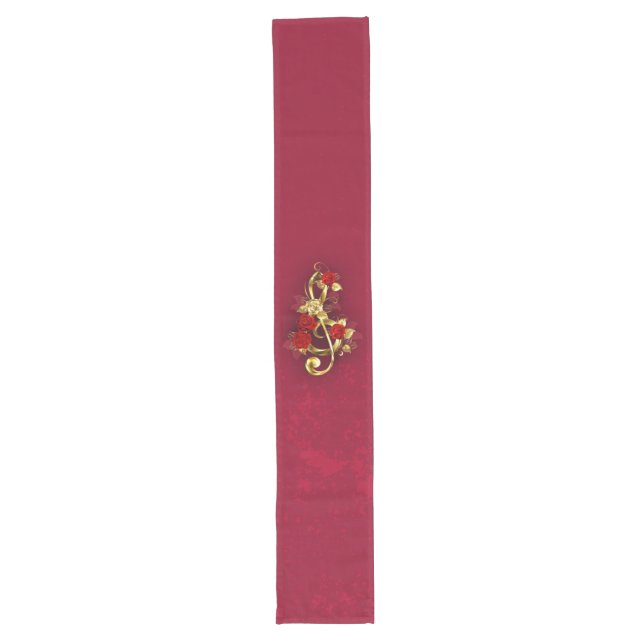 Golden Treble Clef with Rose Flowers Long Table Runner (Front)