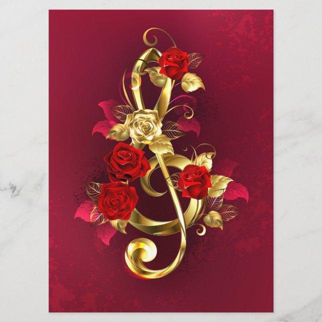 Golden Treble Clef with Rose Flowers Menu (Front)