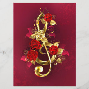 Golden Treble Clef with Rose Flowers Menu