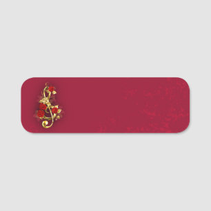 Golden Treble Clef with Rose Flowers Name Tag