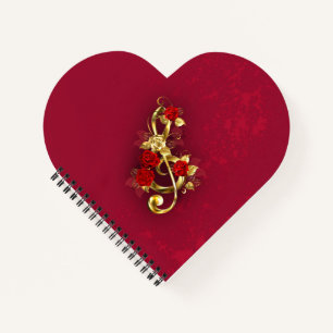 Golden Treble Clef with Rose Flowers Notebook
