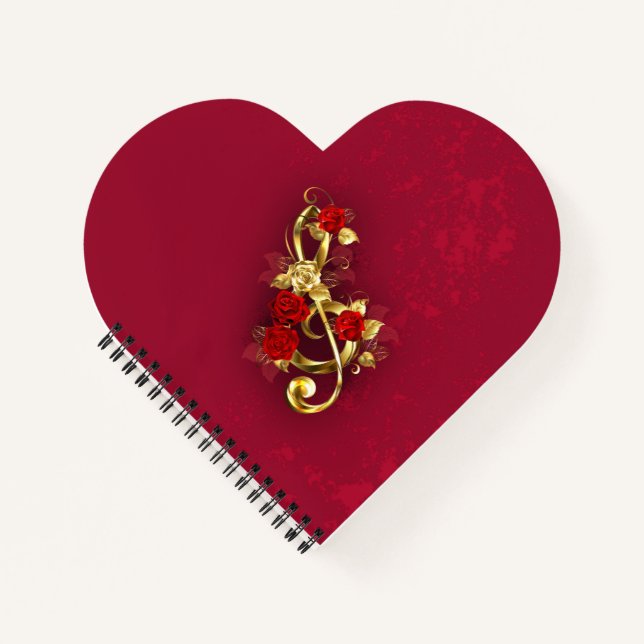 Golden Treble Clef with Rose Flowers Notebook (Front)
