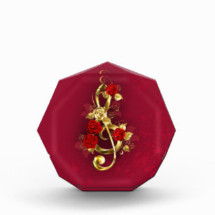 Golden Treble Clef with Rose Flowers Photo Block