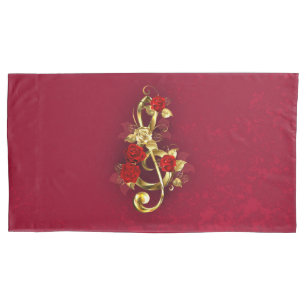 Golden Treble Clef with Rose Flowers Pillowcase