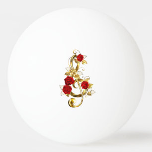 Golden Treble Clef with Rose Flowers Ping Pong Ball