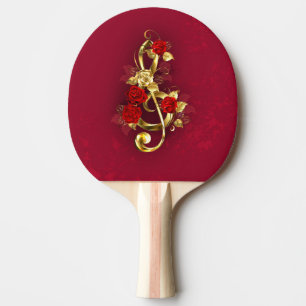 Golden Treble Clef with Rose Flowers Ping Pong Paddle