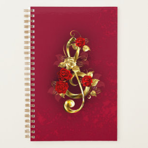 Golden Treble Clef with Rose Flowers Planner