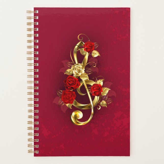 Golden Treble Clef with Rose Flowers Planner (Front)