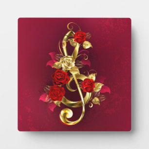Golden Treble Clef with Rose Flowers Plaque