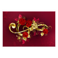 Golden Treble Clef with Rose Flowers