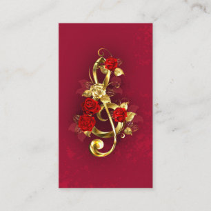 Golden Treble Clef with Rose Flowers Referral Card