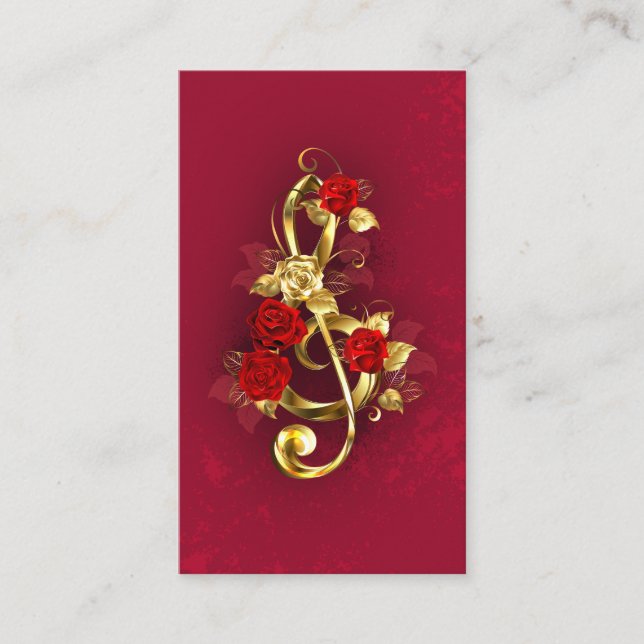 Golden Treble Clef with Rose Flowers Referral Card (Front)