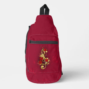Golden Treble Clef with Rose Flowers Sling Bag