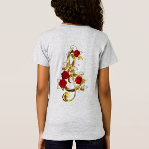 Golden Treble Clef with Rose Flowers T-Shirt